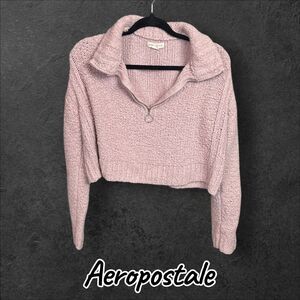 Pre-Owned Aeropostale Cropped Quarter-Zip Chenille Sweater – Pink | Size XS